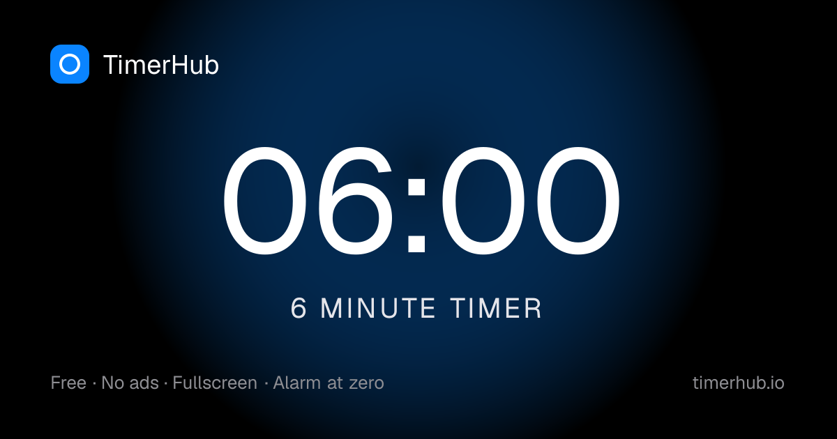 6 Minute Timer — Big Display, No Ads, Alarm at Zero | TimerHub