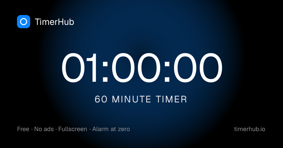 60 Minute Timer (1 Hour) — Fullscreen, No Ads, Alarm | TimerHub