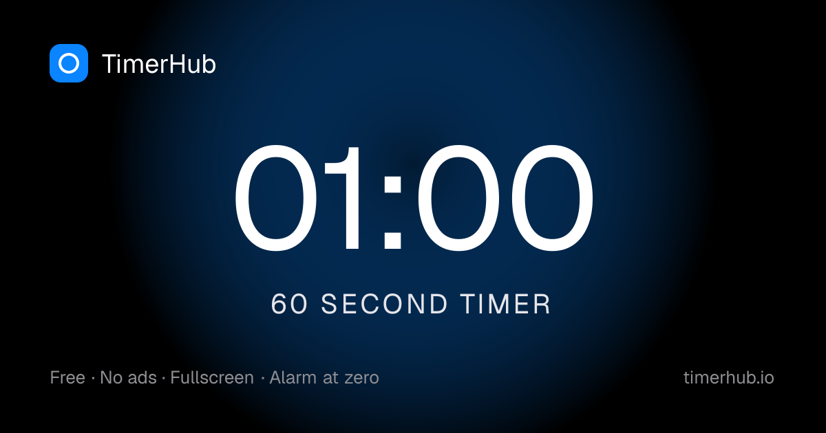60 Second Timer — Fullscreen, No Ads, Alarm at Zero | TimerHub